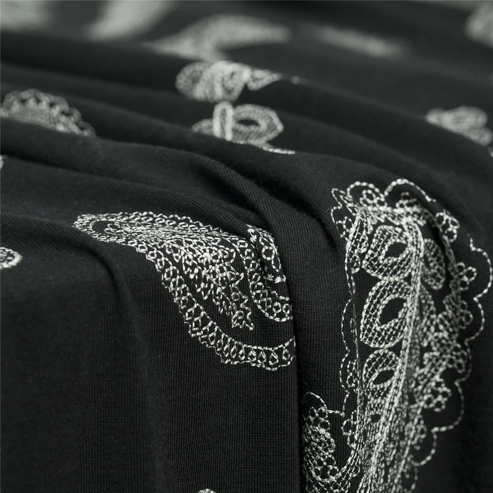Трикотажная эластичная кутюр модная вышивка Пейсли узор ткань черный и белый