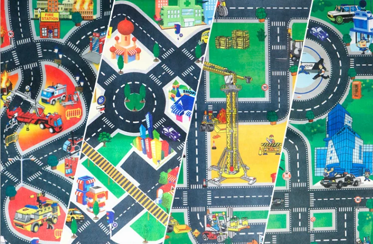 Toys city traffic map 7-piece set with alloy car road sign Play Game Mats Baby Kids Crawling Blankets Floor Carpet Decoration | Дом и сад