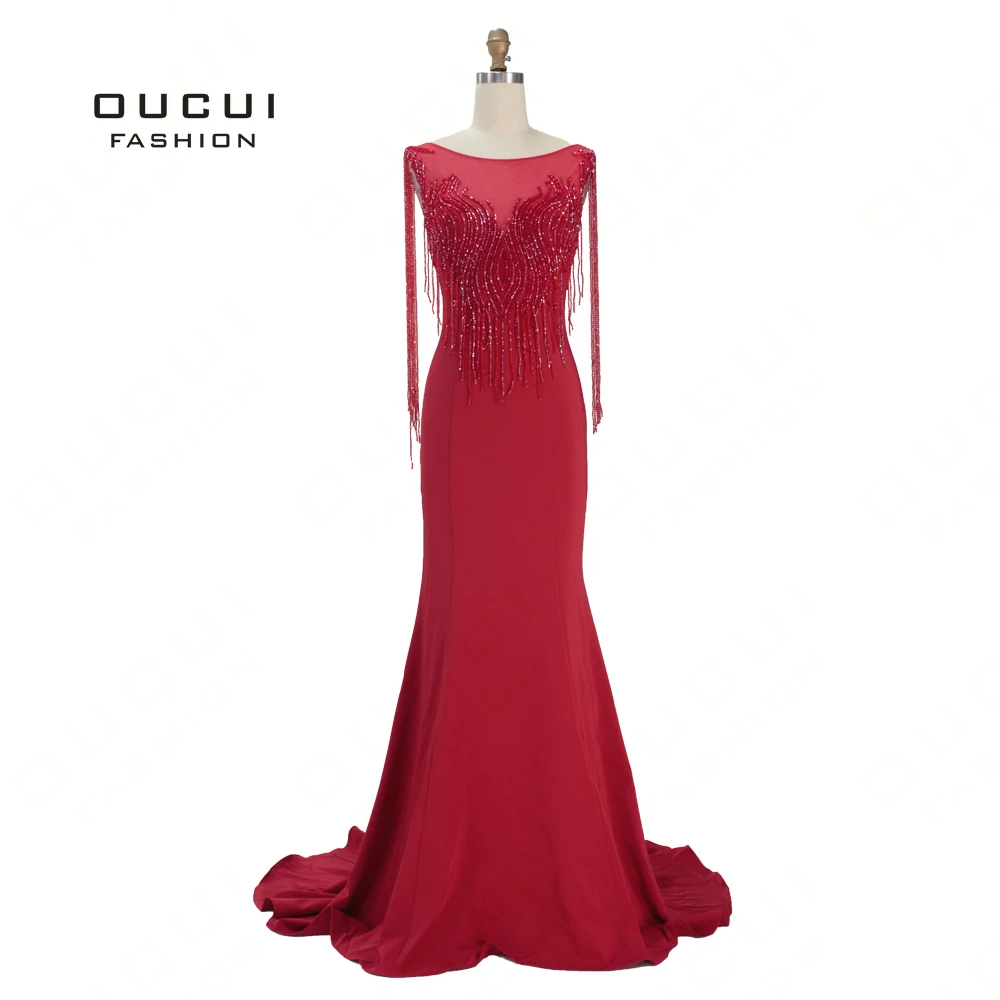 Oucui новейшее атласное платье 2019 Формальное вечернее Vestido красное Тюлевое с
