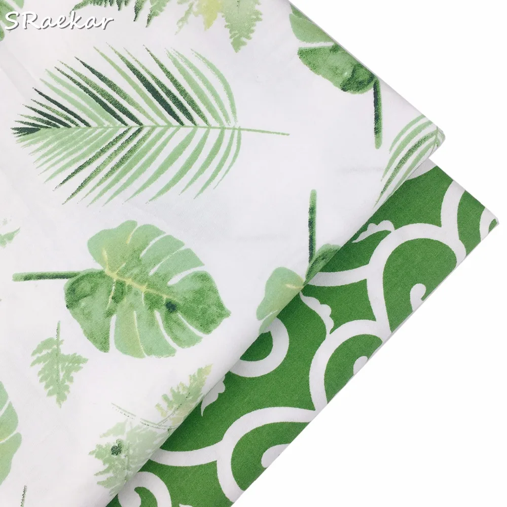 Sraekar зеленый с большими листьями по метрам хлопковая ткань пэчворк ручная работа