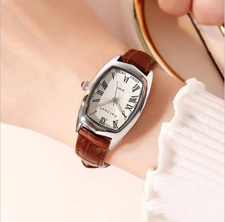 Женские часы Reloj Mujer простые кожаные водонепроницаемые кварцевые женские часы Роскошные брендовые квадратные часы Saat dw стиль - Цвет: Коричневый