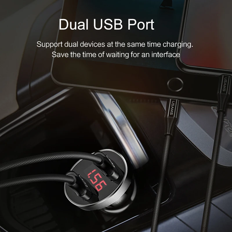 USAMS универсальное автомобильное зарядное устройство с двумя портами 2.1A USB умный