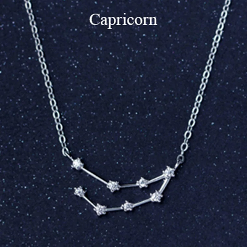 Capricorn necklace 925 пробы, серебро, 12 звезд, Зодиак, циркон, гороскоп, астрология, галактика, знак созвездия, ожерелье, подарок на день рождения, свадьбу - Окраска металла: Capricorn necklace
