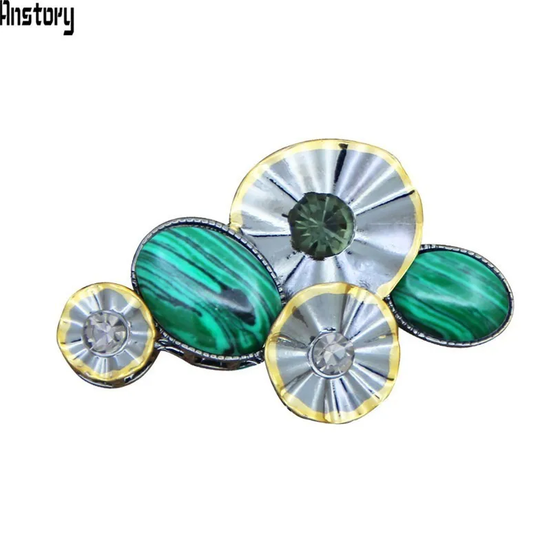 Malachite Лотос Малахит Броши для женщин Винтажная брошь-цветок с кристаллами булавка античный посеребренный ювелирные изделия BR23 - Окраска металла: Malachite