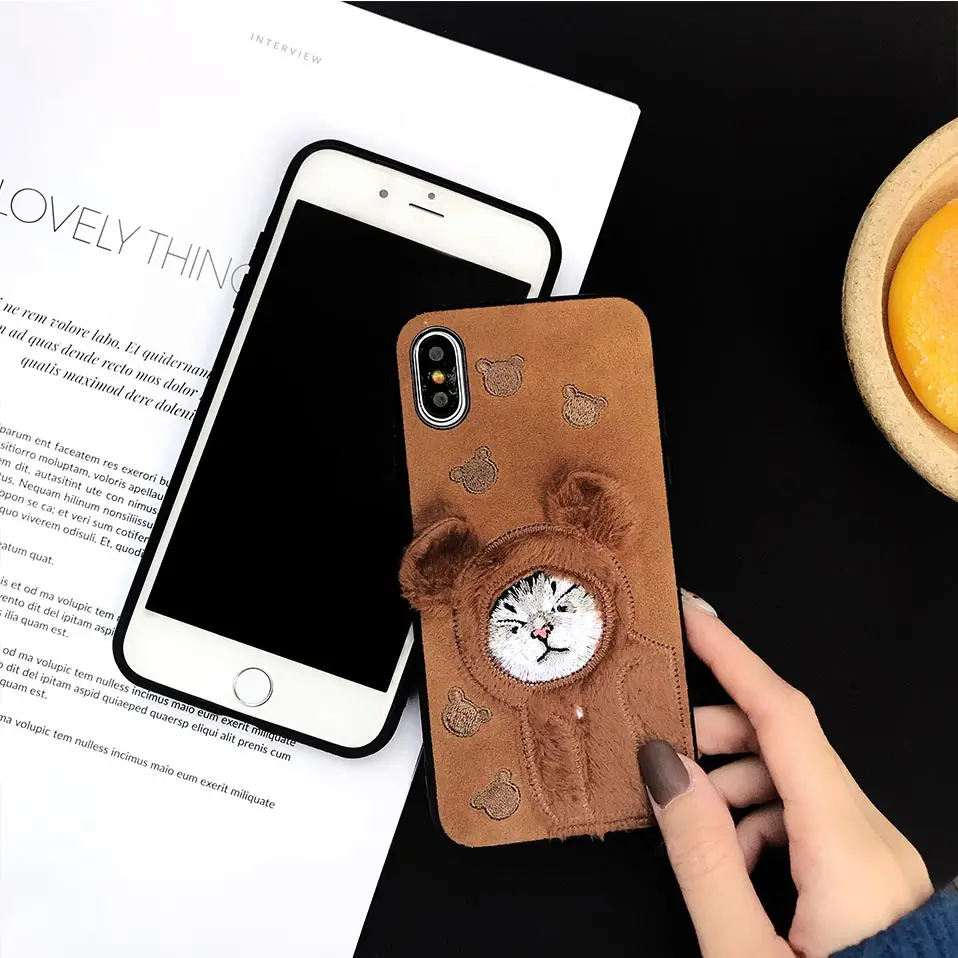 Вышивка Чехол для телефона iPhone XS Max 6 7 8 X XR милый плюшевый Кот задняя крышка S плюс