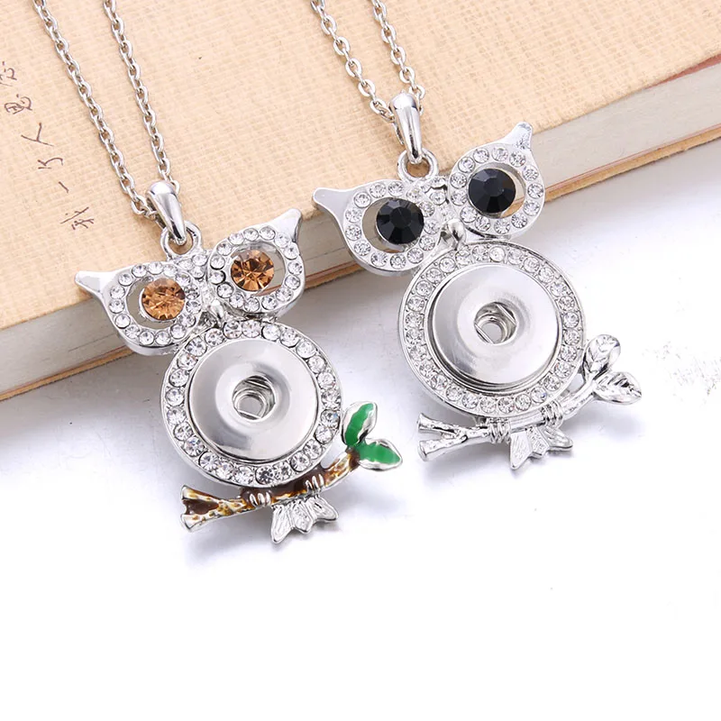 

Boom Life New Owl Rhinestone Snap Jewelry Buttons Necklaces Link Chain 60CM With Crystal Pendant Fit 18MM Snaps Jewelry