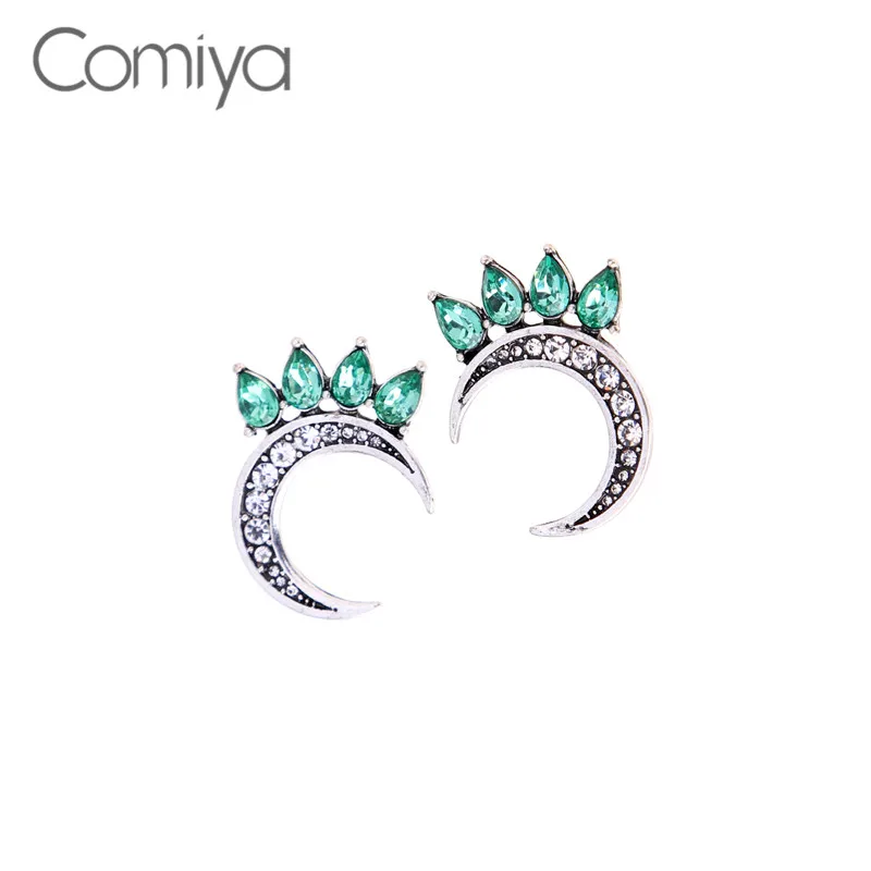 Женские серьги гвоздики с кристаллами в форме луны|Серьги-гвоздики| |