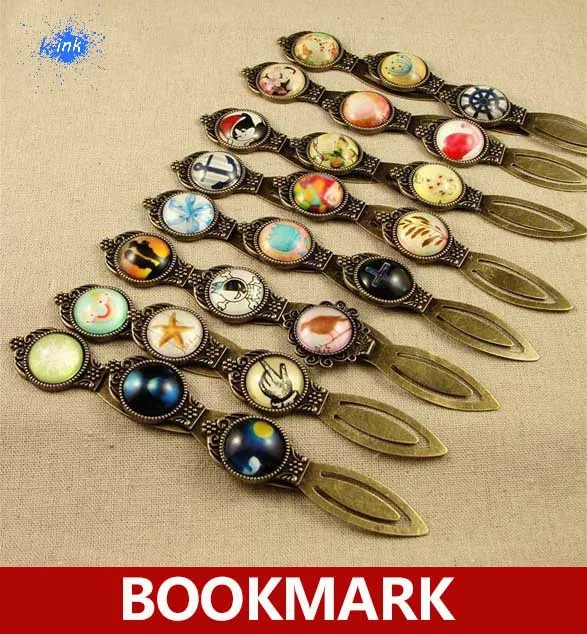 

Vintage bronze round bookmarks , antique European style metal round bookmarks with glass gems