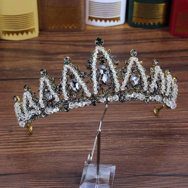 black diadem Барокко Vinatge роскошные свадебные аксессуары для волос черный и серый кристалл Корона стразы день рождения Тиара повязка на голову для свадебной вечеринки - Окраска металла: black diadem