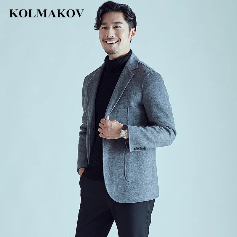 KOLMAKOV мужская одежда Классические однотонные мужские шерстяные пальто осенние Роскошные шерстяные куртки Двухсторонние шерстяные пальто Homme M-3XL