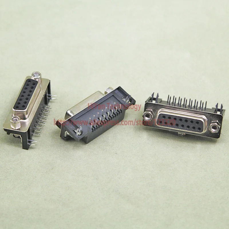 (10 шт./лот) DB15 DR15 2 ряда черный параллельный порт 15Pin D Sub Female 15 Way PCB 90 градусов разъем
