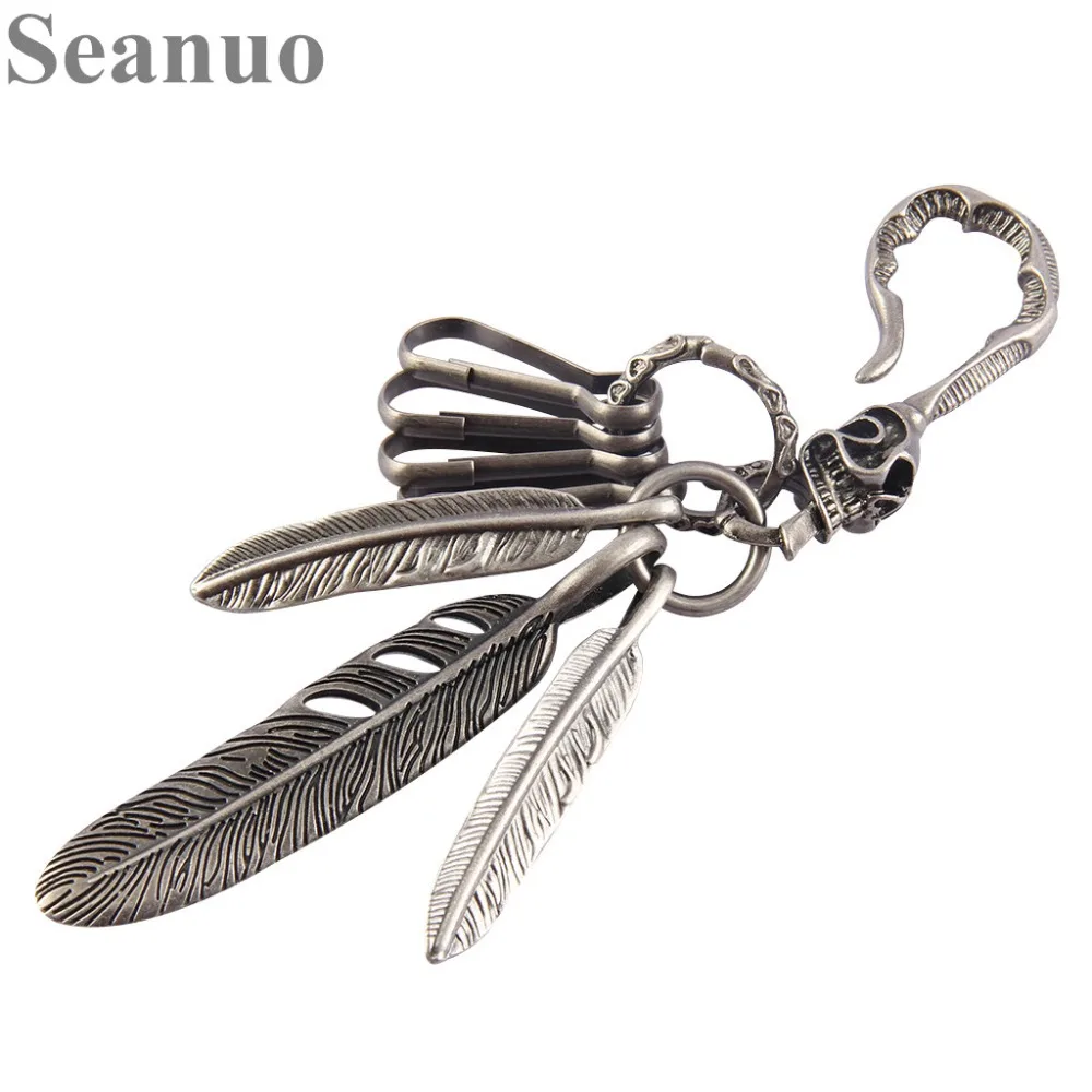 Seanuo, панк, животное, перо, под старину, серебряное, большое, крюк, брелок для мужчин, Ретро стиль, скелет, череп, мужской, мотоцикл, автомобильный брелок, держатель