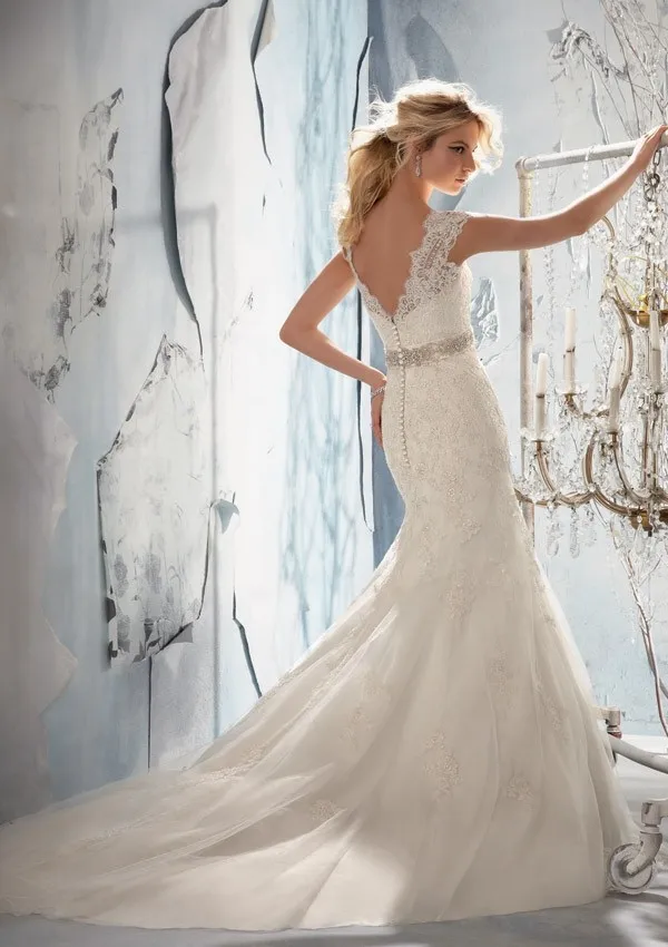 2015 New Design Wedding Dresses Mermaid Crystal Lace V neck Bridal Gown Short Sleeve Cap Court Train VESTIDO DE NOIVA|cap sleeve wedding gown|cap