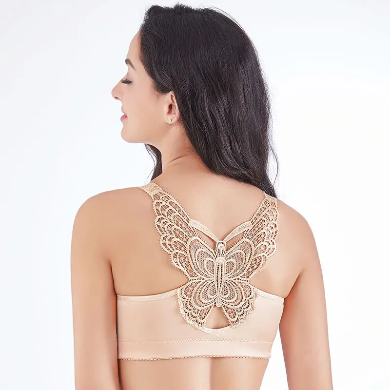 

Newly Women Front Closure Push Up Wire Free Smooth Strappy Back Butterfly Bra m99