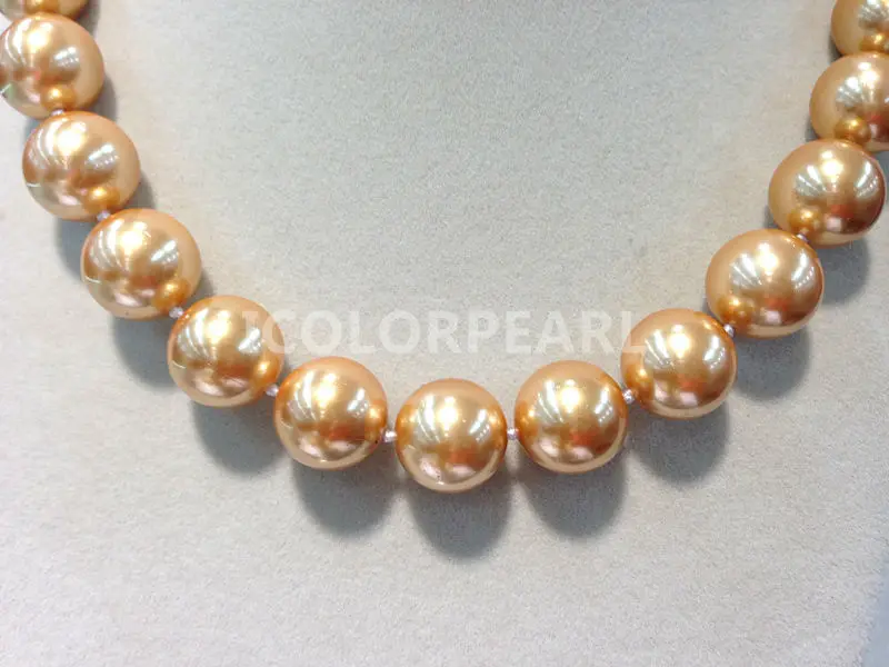 

The Most Popular Big 16mm Round Gold Freshwater Mother Pearl Shell Jewelry Necklace