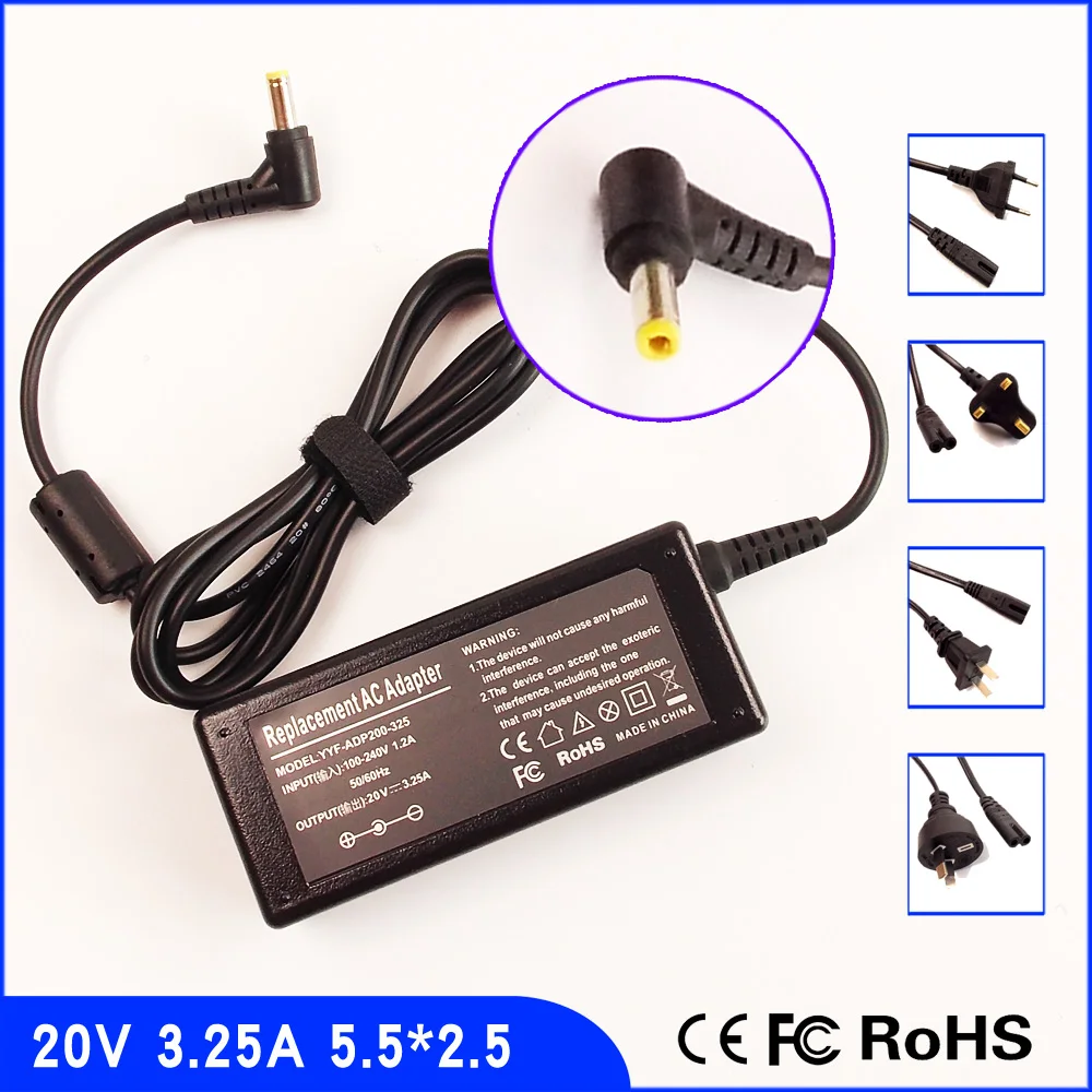 

20V 3.25A Laptop Ac Adapter Charger Power for Lenovo K22 K23 K24 K26 K27 K29 K33 K41 K46A K47G E46L E47L E47A Z360 Z460 Z370