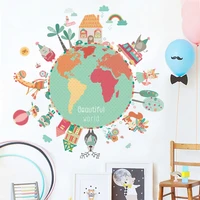 world map animals wall stickers room decorations diy cartoon children home decals kids room decoration mural art