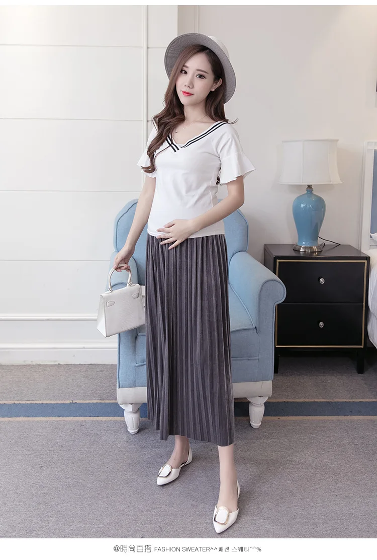 Sunbaby Одежда для беременных осень и зима корейский стиль мода бархат беременных женщин плиссированные юбки Q1219