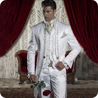costume homme vintage white tailcoat pattern men suits wedding suits for man blazer long jacket 3piece pants vest groom tuxedo