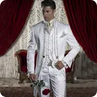 Мужской пиджак, белый пиджак с узором, длинный пиджак, брюки, жилет, смокинг для жениха, свадебный костюм