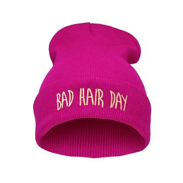 Hot Pink Зимние мужские и женские шапки унисекс, день плохой прически с буквенным принтом, широкий берет-Боб, Femme Gorro, вязаная хип-хоп шляпа панка, лыжная Кепка - Цвет: Hot Pink