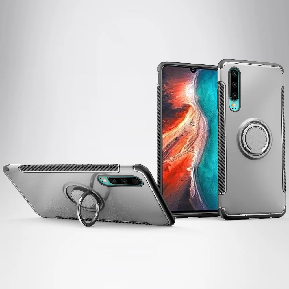 Huawei P30 Lite чехол противоударный бампер из углеродного волокна кольцо Silcone защитный чехол для huawei P30 Lite Pro Fundas Coque