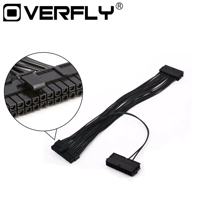 Overfly 30 см 24 pin двойной блок питания Блок ATX материнская плата адаптер для