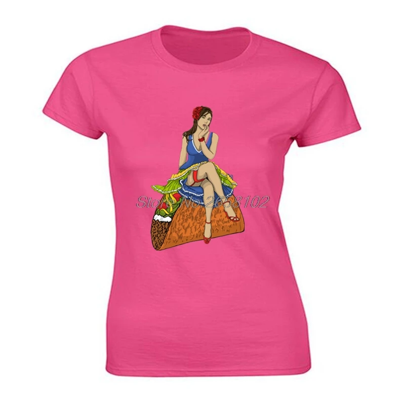 Женская футболка с рисунком из мультфильма Pinup Sit On A Taco Funky стильная для девочек