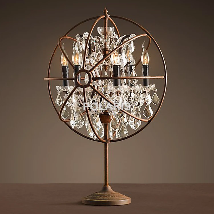 

Factory Outlet Vintage Crystal Candle Lighting Rustic Matt Black Orb Table Lamp Desk Lights for Home Hotel Bed Room Decor