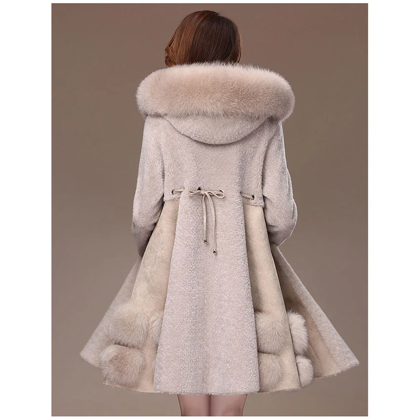 

Real wool coat women natural fox fur collar hooded fur jacket new 2019 autumn winter
