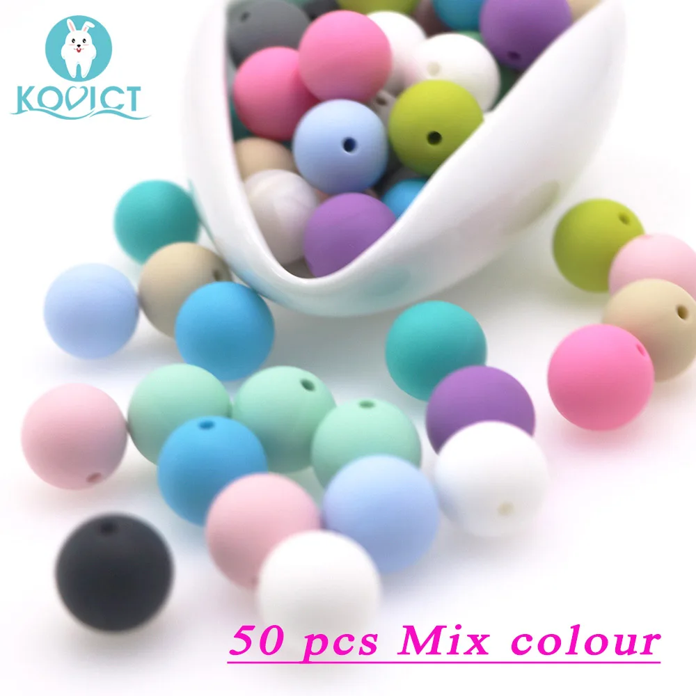 50pcs mix colour Kovict 50 шт. опционально 15 мм Силиконовые Круглые бусины грызунов Diy для ожерелья Жевательная соска цепочка бусы-клипсы мягкая текстура силикон - Цвет: 50pcs mix colour