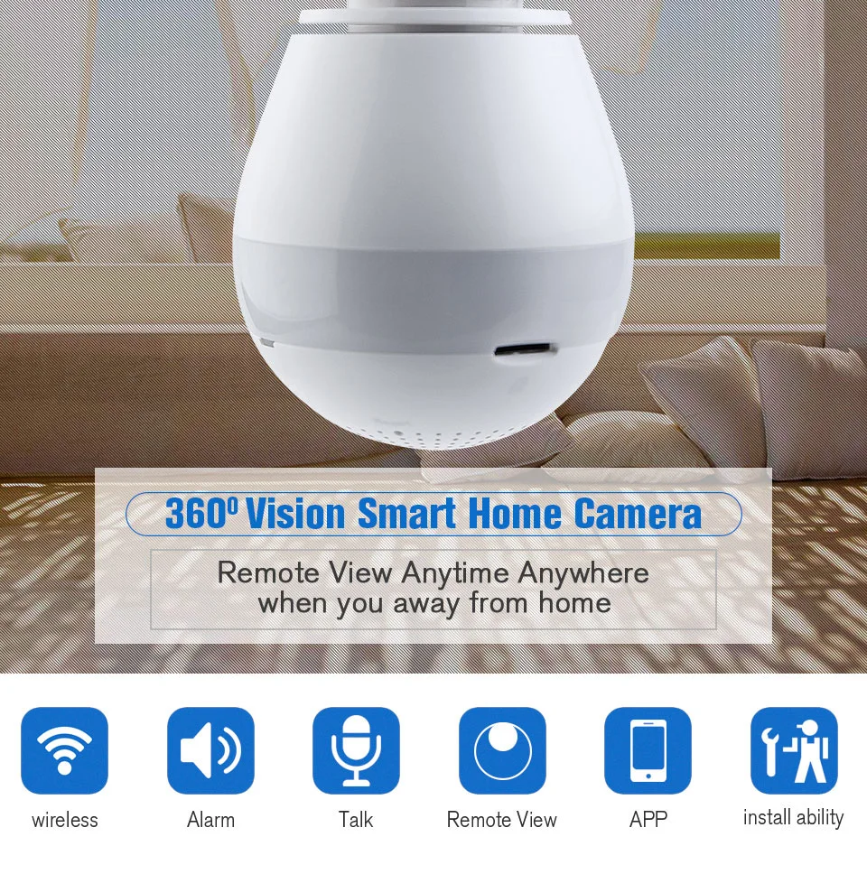 960P 360 градусов Беспроводная ip-камера лампа светильник рыбий глаз умный дом CCTV 3D VR камера 1.3MP Домашняя безопасность ip-камера sd карта Wi-Fi
