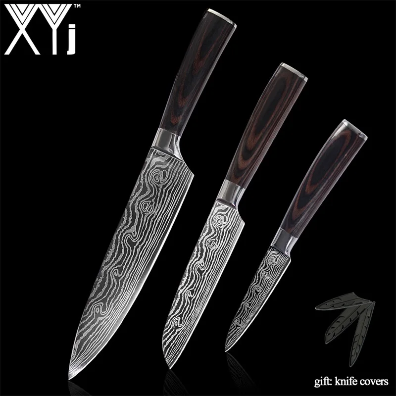 3 Pcs knife 1 XYj кухонные ножи, нож из нержавеющей стали, инструменты, Новое поступление, цветов, деревянная ручка, инструменты для приготовления фруктов, овощей, мяса, аксессуары - Цвет: 3 Pcs knife 1