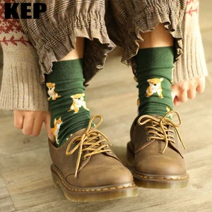 Носки женские в стиле Харадзюку, хлопок, с рисунком животных