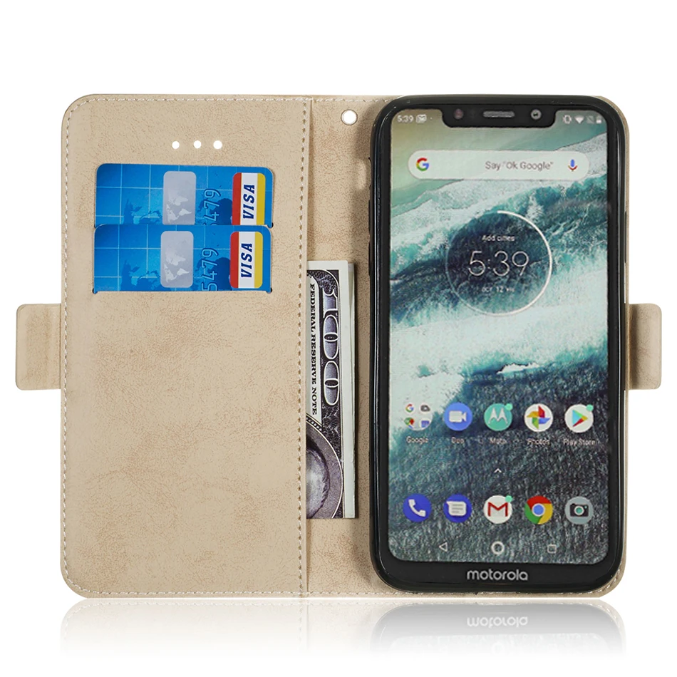 Роскошный однотонный кожаный чехол бумажник в стиле ретро для Motorola One P30 Play E6 G6 2018