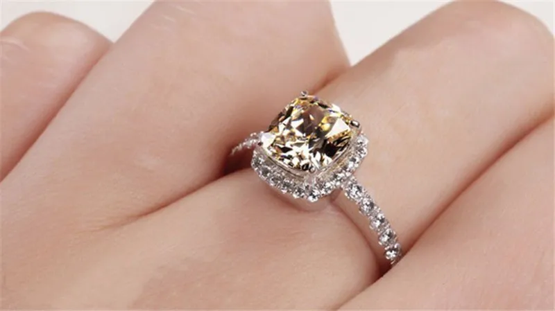 CC S925 Серебряные кольца для женщин желтый квадратный камень белое золото-цвет Свадьба обручальное кольцо ювелирные изделия для невесты Anillos Mujer CC594