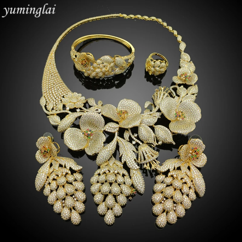 Роскошные Африканский Свадебный цветок и фруктов Дизайн золото Цвет Fine Jewelry