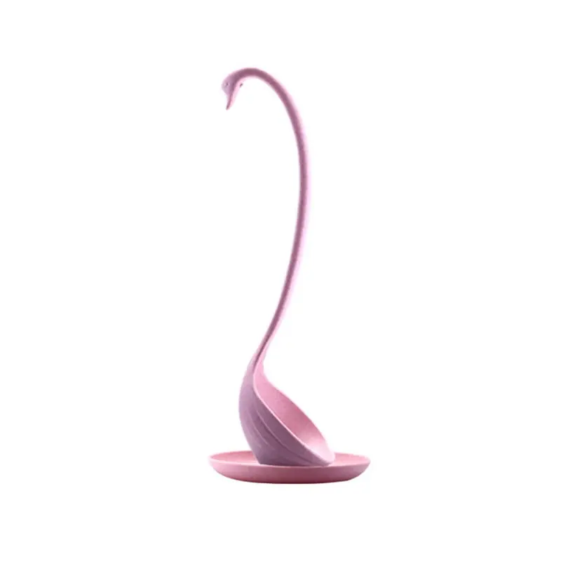 Pink Upspirit экологичный лебединый ковш из пшеничной соломы с подставкой, тарелка с длинной ручкой, ложка для супа, ковш для каши, кухонная посуда для дома - Цвет: Pink