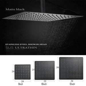 Душевая лейка LANGYO Black Square Rain из нержавеющей стали, ультратонкая, 2 мм, 8101216 дюйма