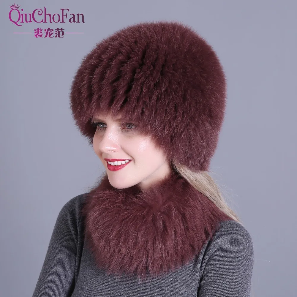 

Женский комплект из шапки и шарфа, однотонная шапка и шарф из натурального Лисьего меха для зимнего сезона 2017