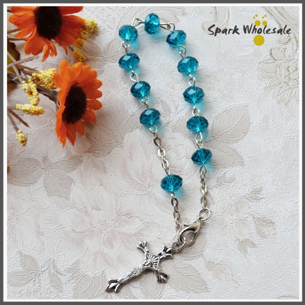 30 шт./лот религиозный 8*6 мм зеленый граненый стеклянный Розарий браслет