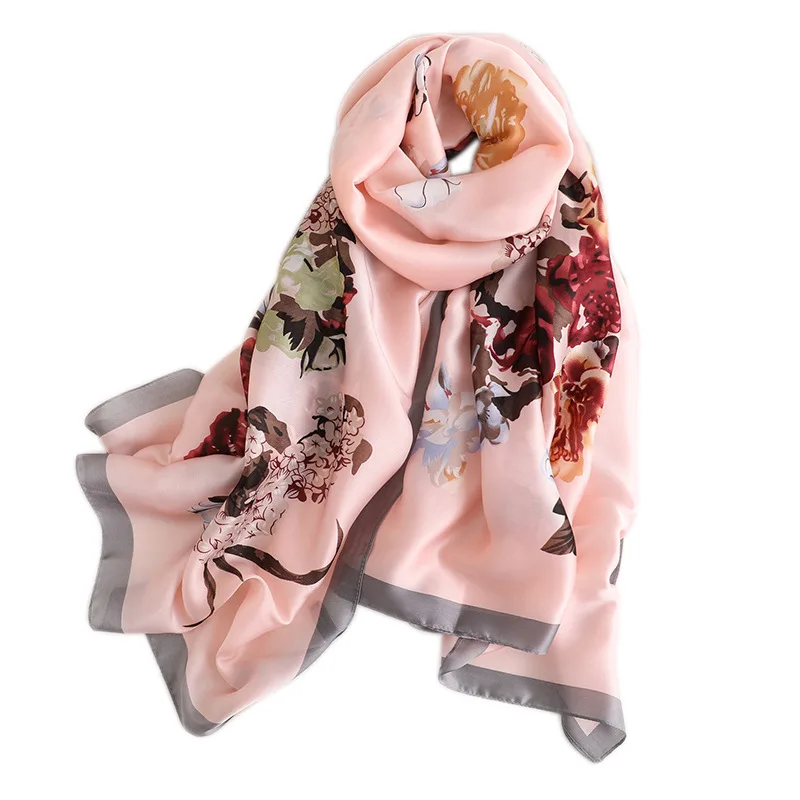 

2019 Spain Luxury Brand Lovely Floral Silk Scarf Ladies High Quality Print Soft Shawls and Wraps Bandana Bufandas Hijab Snood