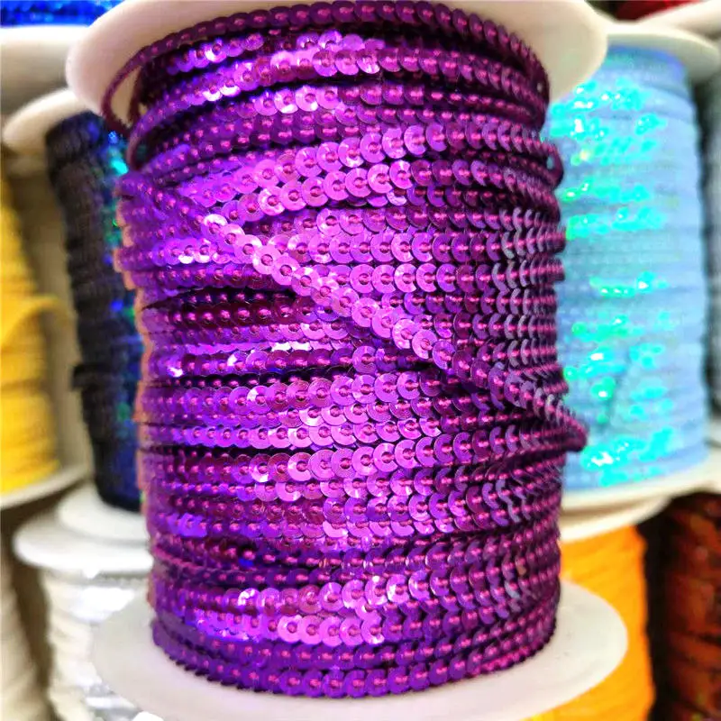 Purple 10 ярдов 3 мм блестки отделка Скрапбукинг шитье для рукоделия лента с пайетками хлопья струны Spangle DIY Одежда - Цвет: Purple