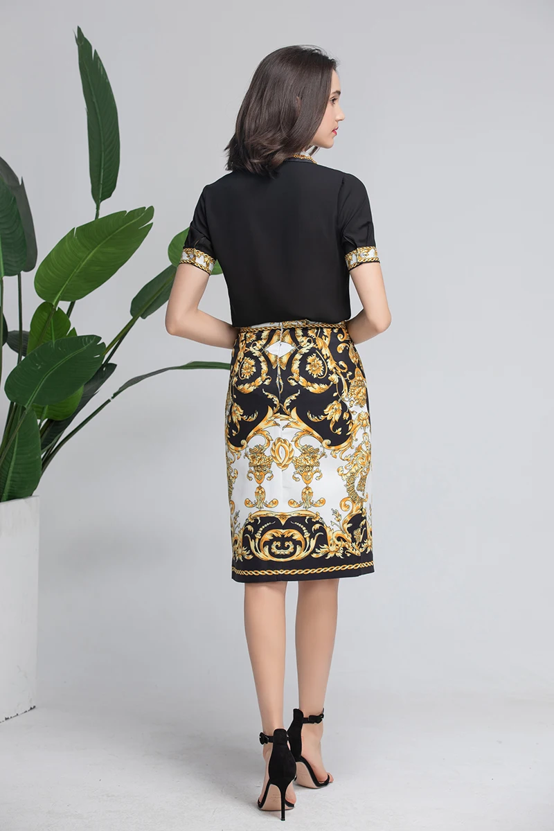 

MIUXIMAO Europe Fashion 2019 Spring jumpsuit Newest Casual Blouse + Above KneeDress Two-Piece Elegant Suit Women