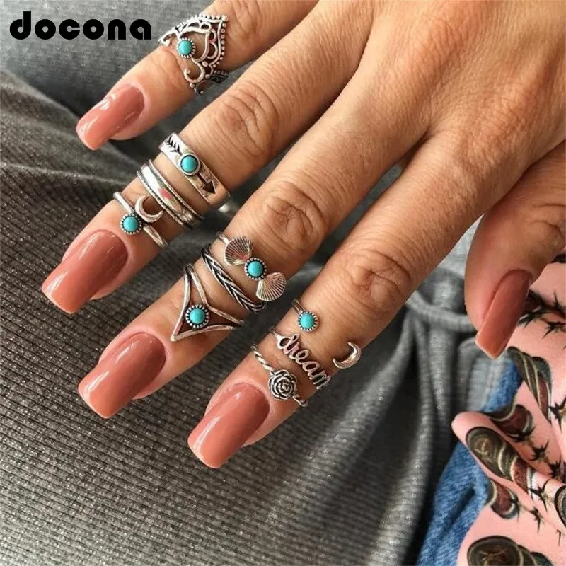 Docona античное серебряное кольцо с Луной и кристаллами набор обручальных колец