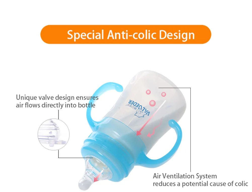 VALUEDER детские бутылочки 180 мл с широким вырезом BPA Free Soft силиконовая насадка на бутылочку для кормления с кормушкой и ручкой для детей младенческой