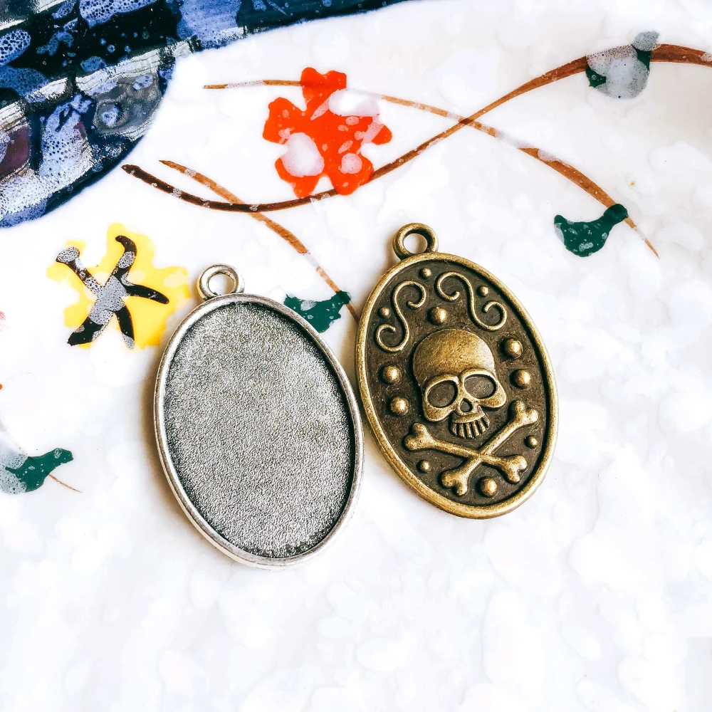 

20x30mm Antique Bronze Silver Color Glass Cabochon Base Necklace Pendant Setting Jewelry Accessories Diy Material 5pcs T308