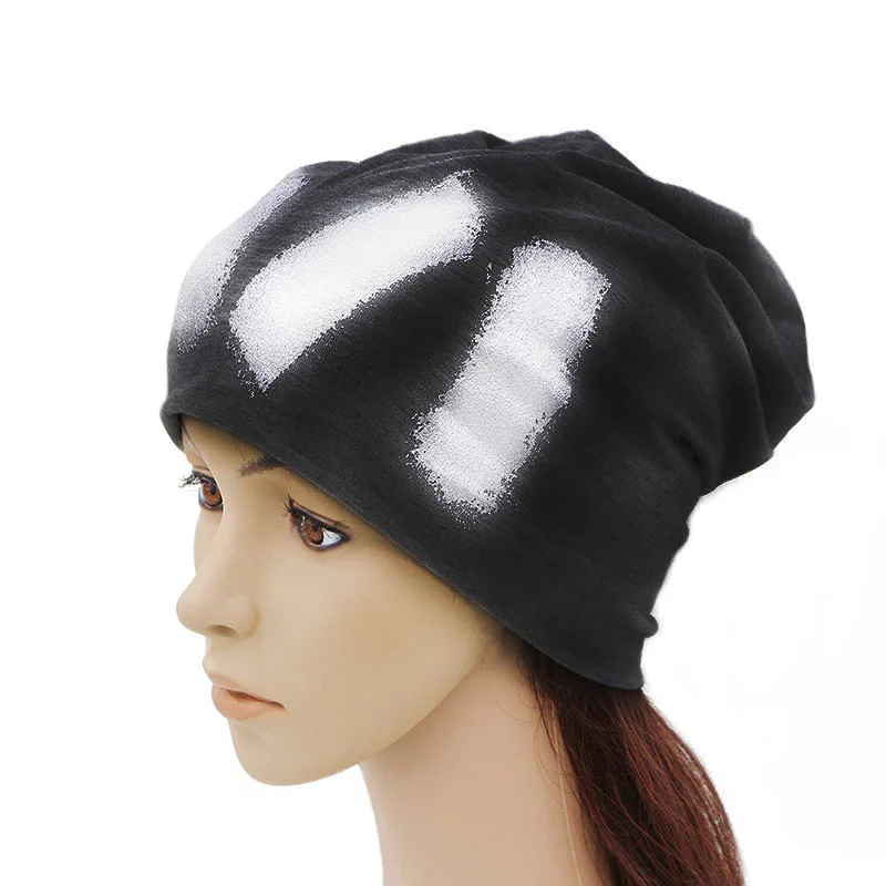 dark gray GZHILOVINGL,, модная, хип-хоп, тонкая, громоздкая, хлопковая шапочка, серебристая, с металлическим рисунком, Осень-зима, Skullies Beanies, женские шапки - Цвет: dark gray