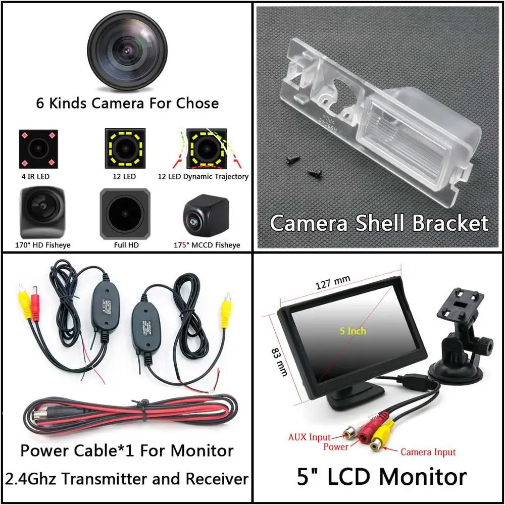 Cam Wireless 5 LCD 175 градусов MCCD рыбий глаз 12LED HD камера заднего вида для Fiat Avventura Grand Siena Ritmo Croma Bravo Brava Grande Punto Car - Название цвета: Cam Wireless 5 LCD