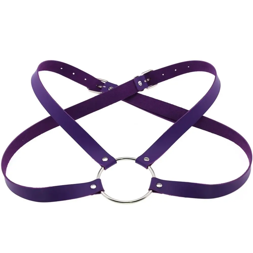 Purple KMVEXO панк готический Винтаж жгут бондаж корсет КЛЕТКА тела кожаный бюстгальтер ожерелье для женщин Мода Косплей Torques ювелирные изделия - Окраска металла: Purple